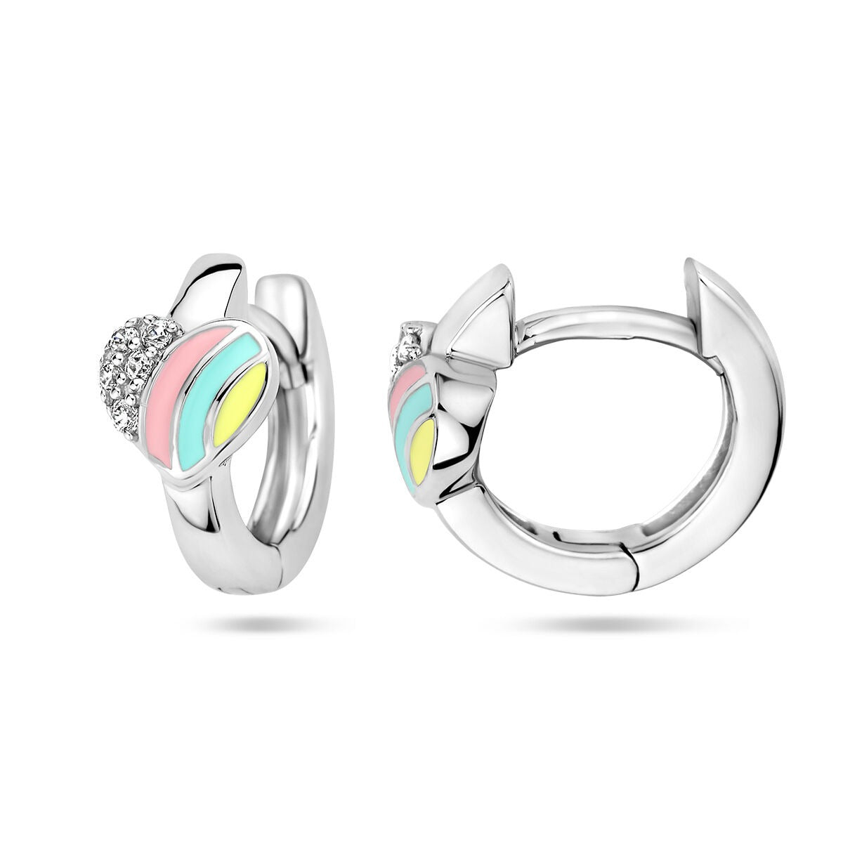 Orecchini a clip da bambina in argento – rodiato con cuore e zirconi