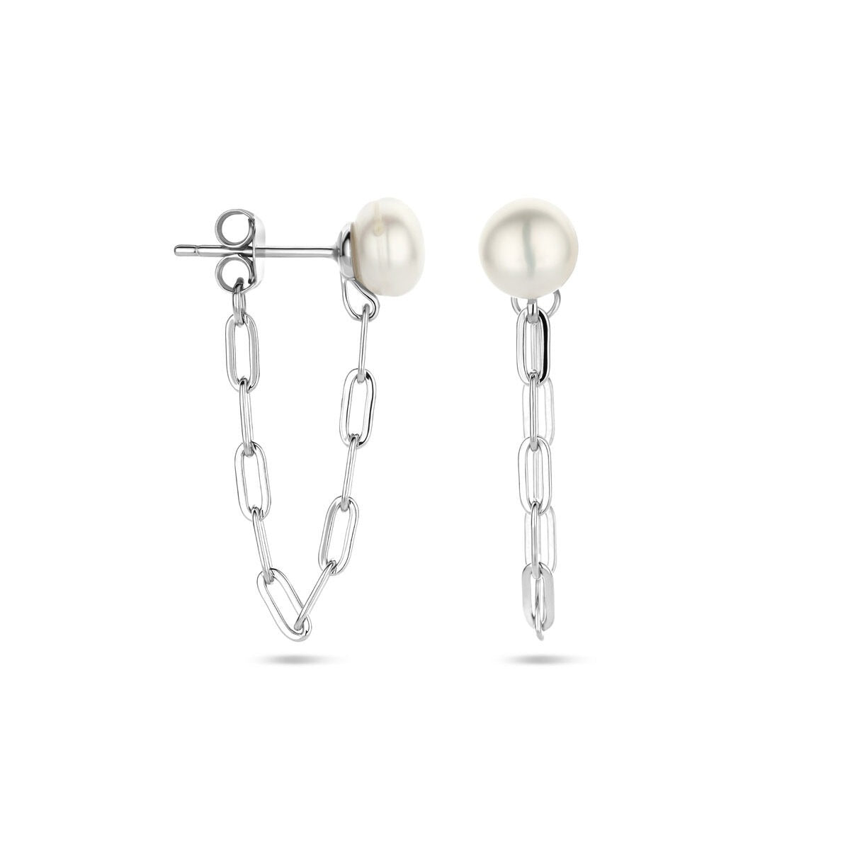 orecchini a bottone perla 6,5 mm argento rodiato