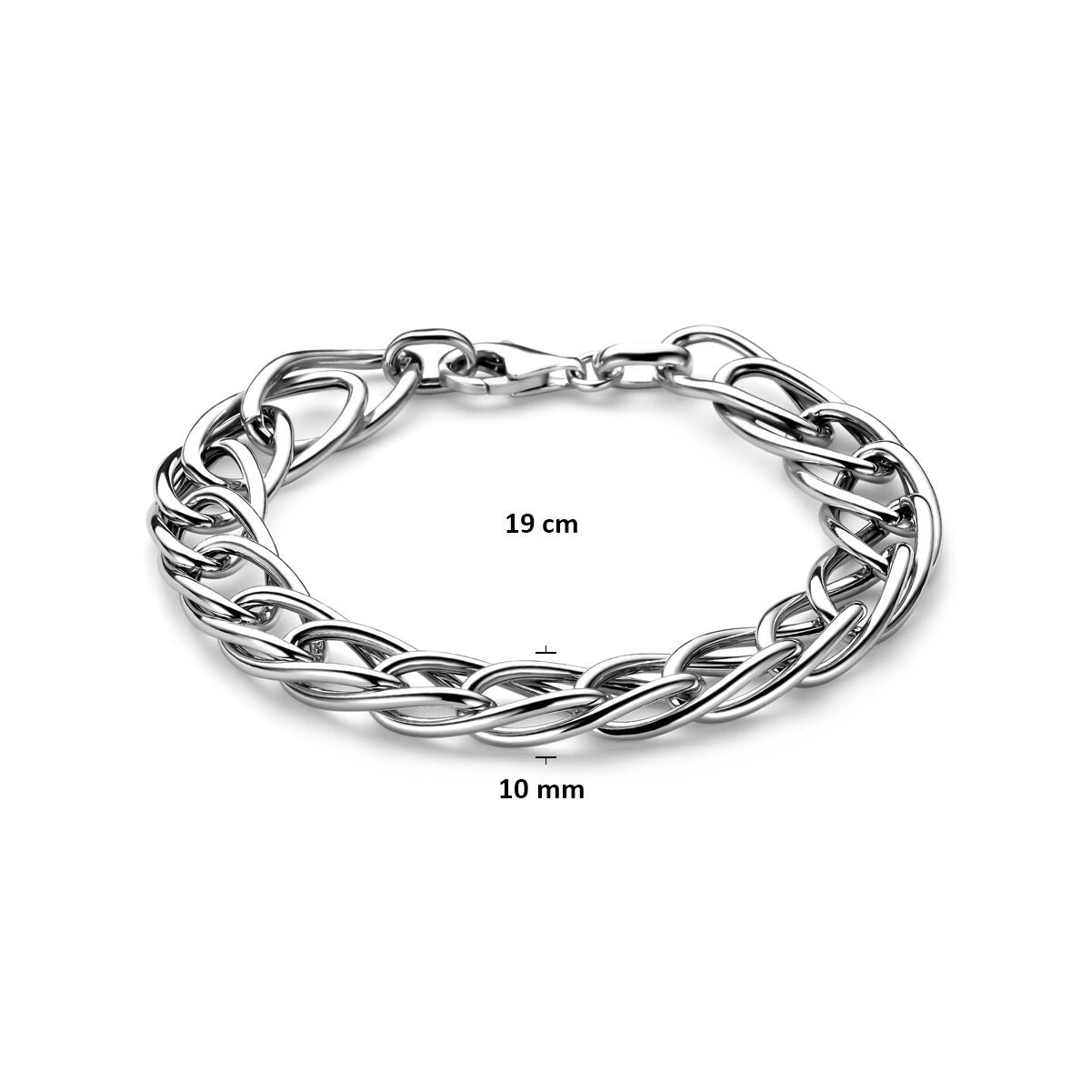 Bracciale da donna in argento – rodiato con maglie a filo larghe 10 mm 19 cm