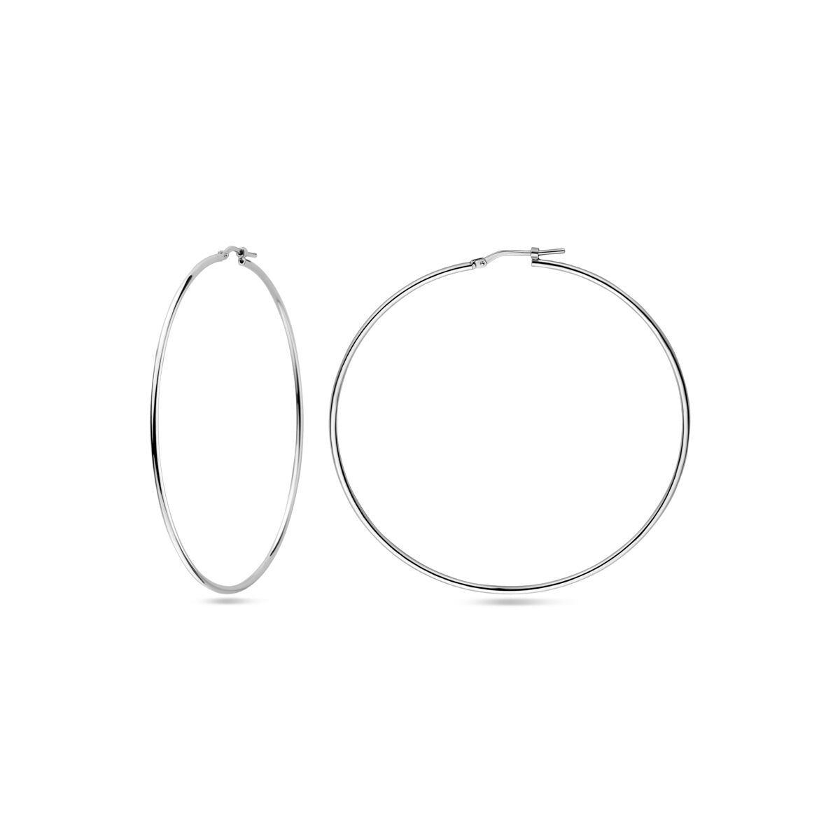 Orecchini a cerchio da donna in argento rodiato con chiusura a cerniera