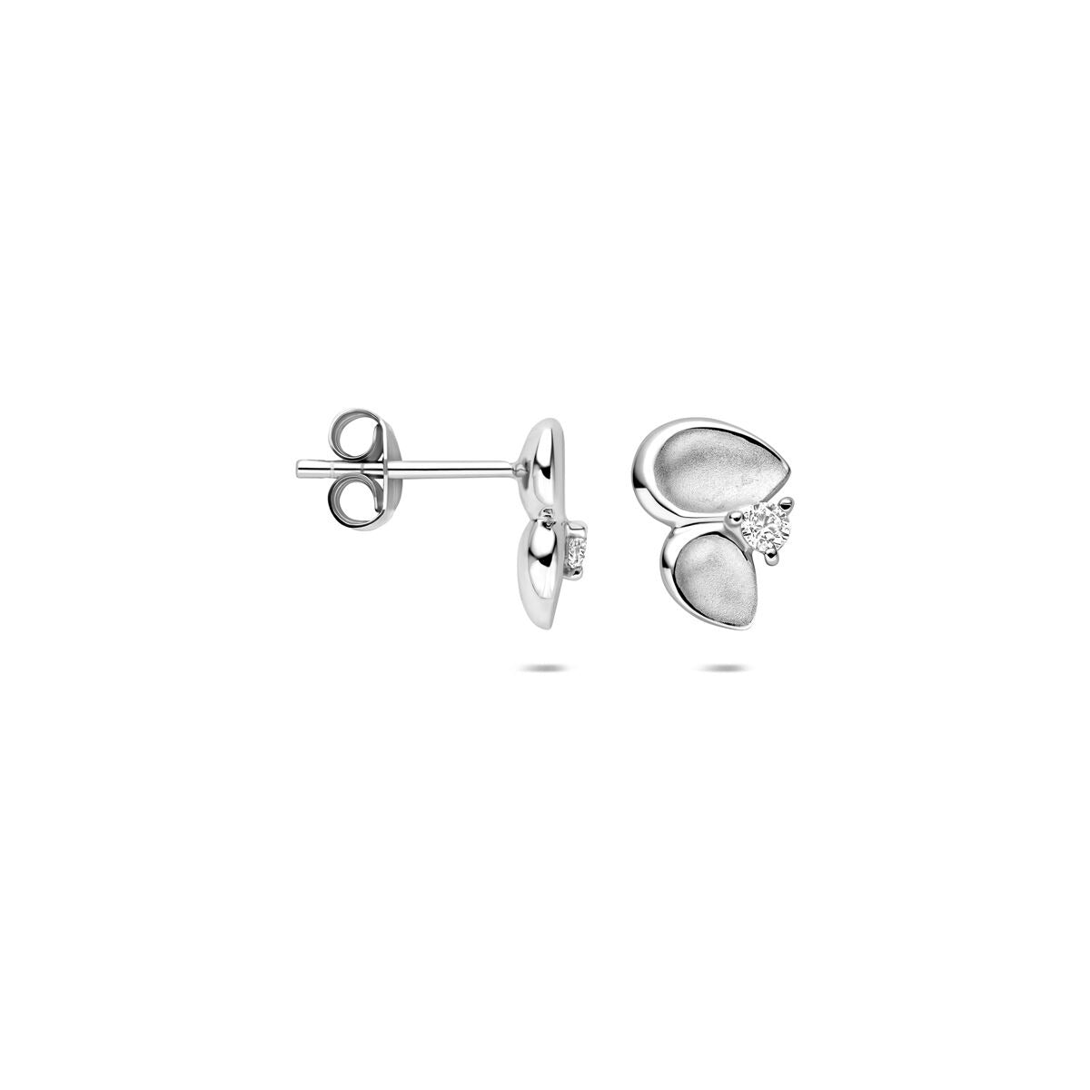 Orecchini a bottone in argento rodiato con zirconia