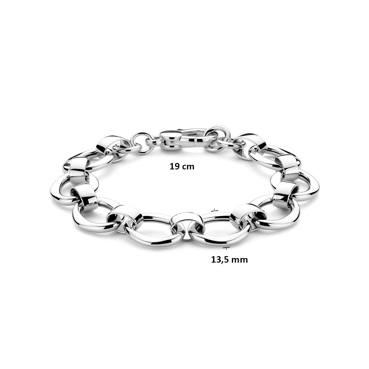 Bracciale da donna in argento – maglia larga con chiusura a moschettone 13,5 mm 19 cm