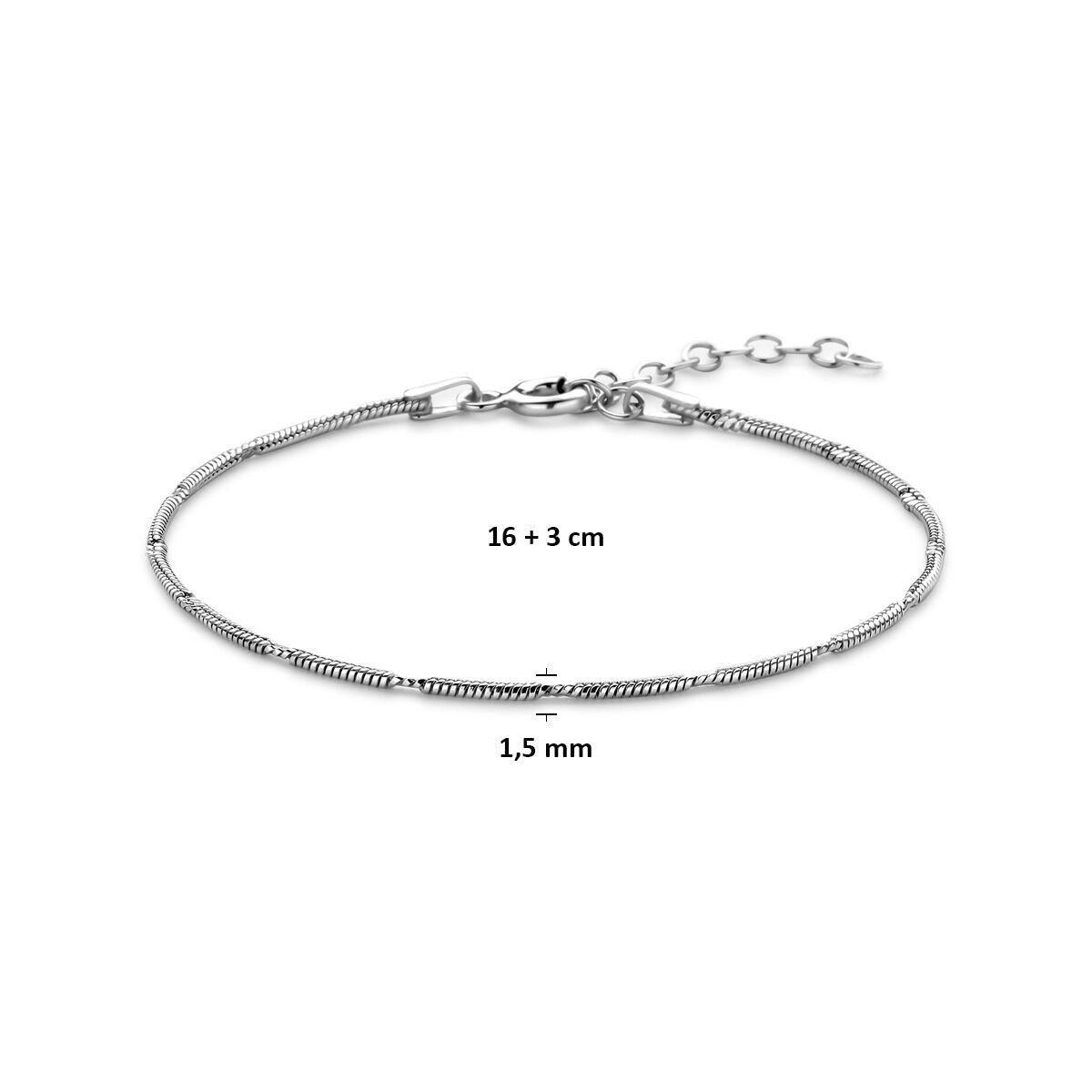 Bracciale a serpente in argento rodiato 1,5mm  16 + 3 cm