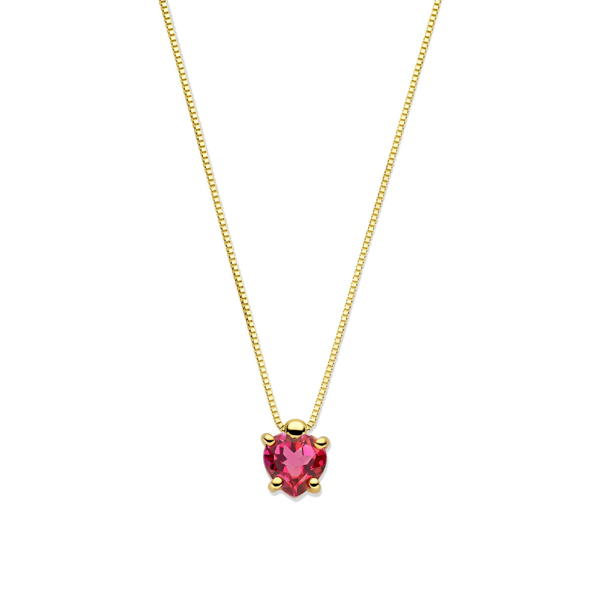 Collana in oro giallo 14k con topazio rosa a forma di cuore.