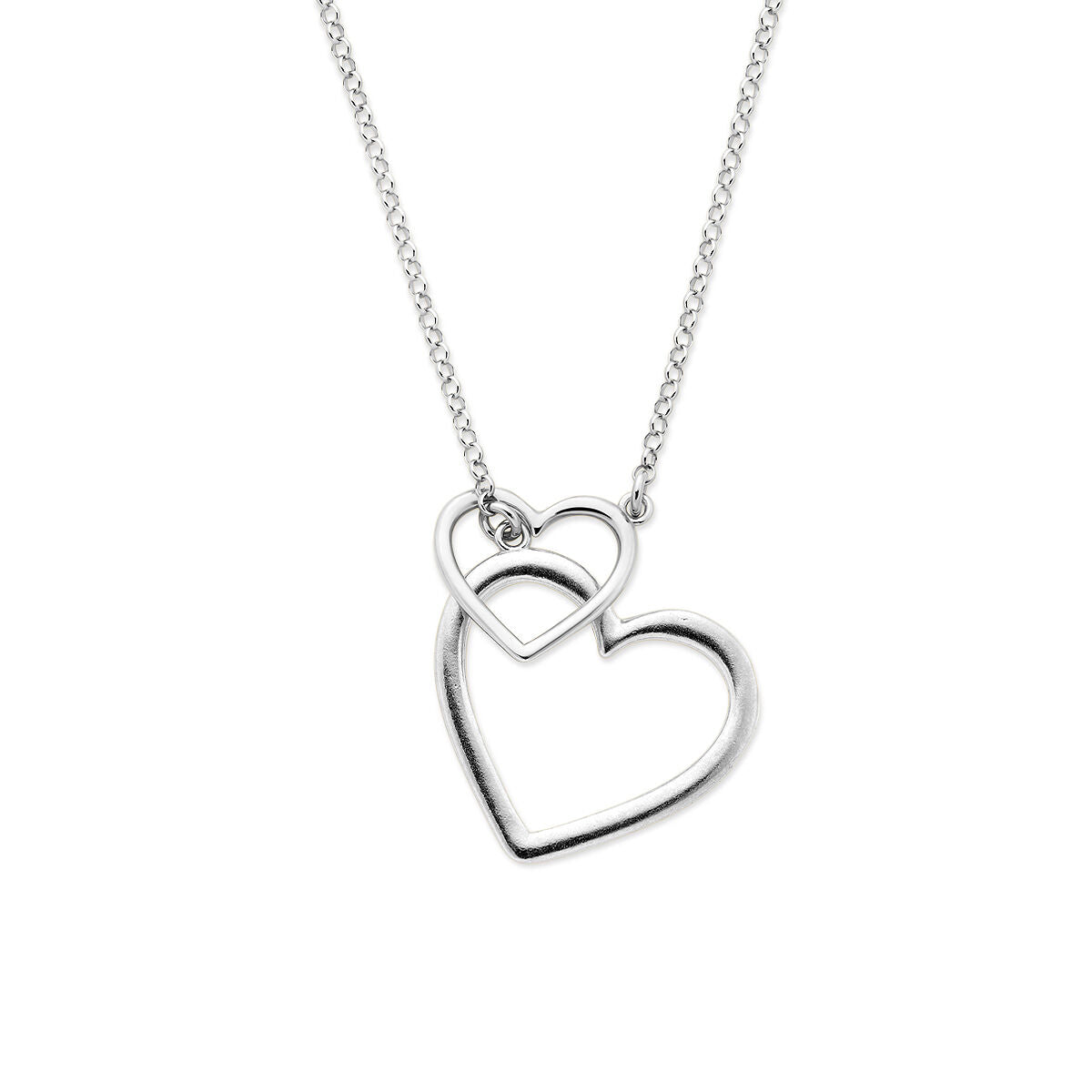 Gerhodineerd 925 zilveren collier met twee open hartjes in verschillende groottes.