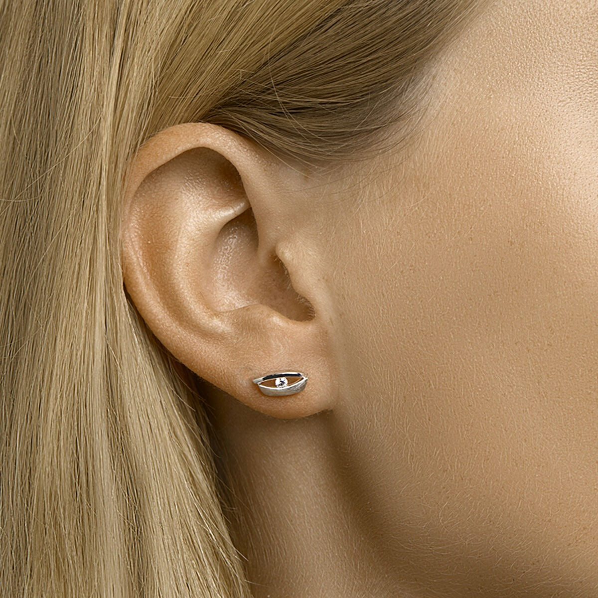 925 Orecchini a Bottone in Argento Rodiato con Zircone