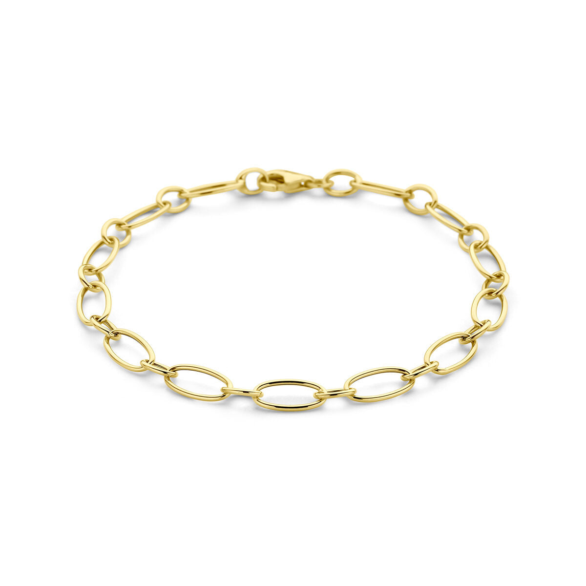 Bracciale in oro giallo 14k con chiusura a moschettone e maglie ovali.