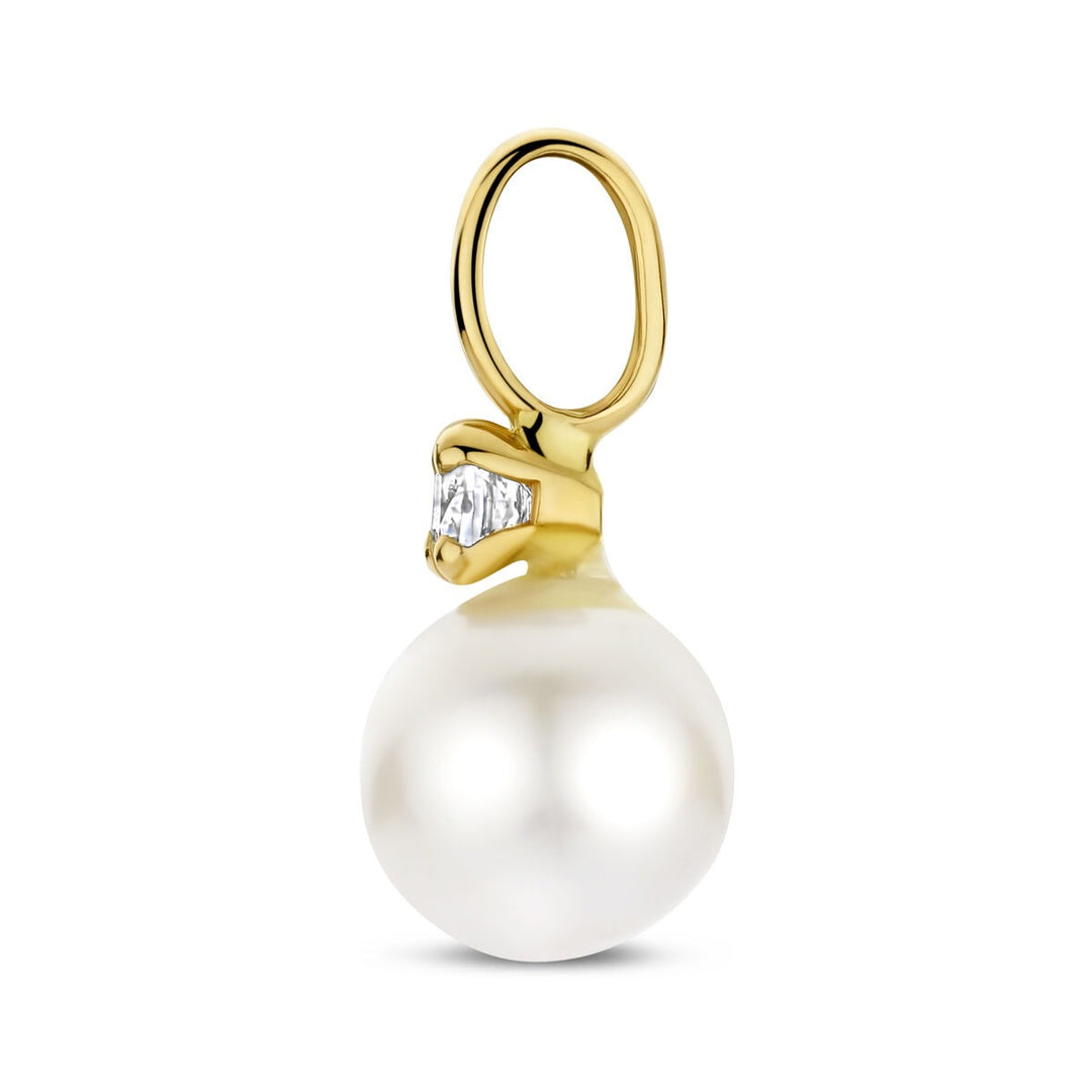 Geelgouden hanger met parel en zirkonia – 14k
