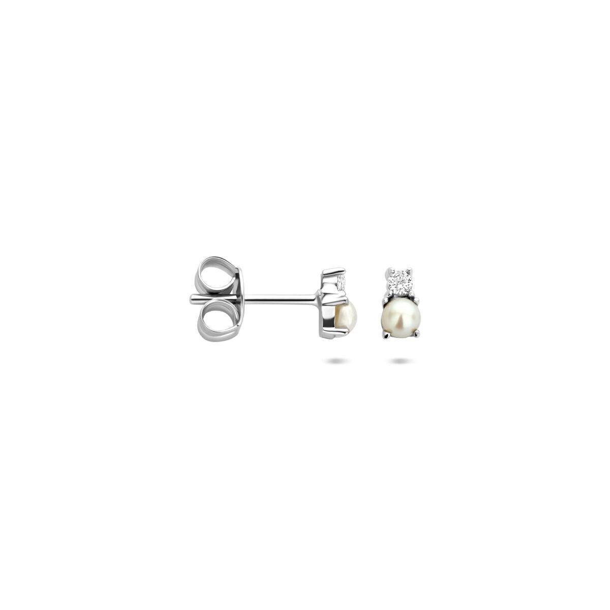 Orecchini a Bottone in Argento 925 Rodiato con Perla e Zircone
