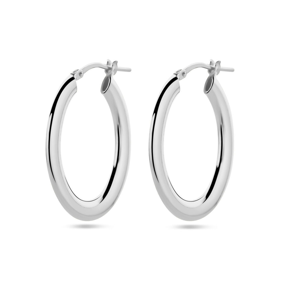 Orecchini alla creola in argento rodiato di 29 mm di diametro.