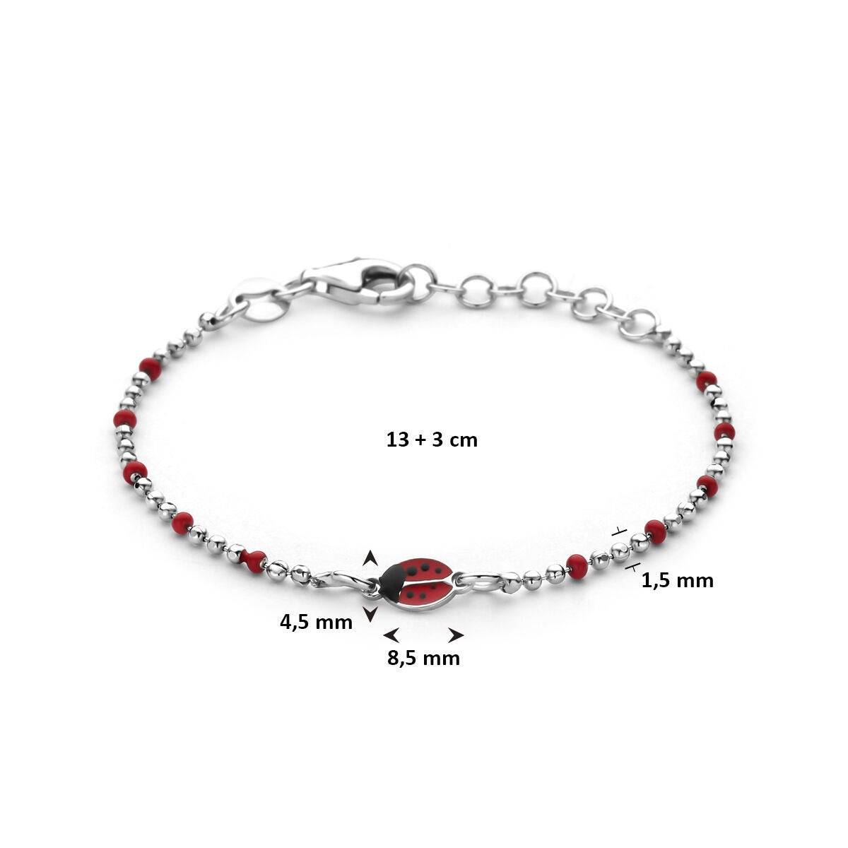 Bracciale per bambini in argento con coccinelle – argento 925 rodiato 13 + 3 cm