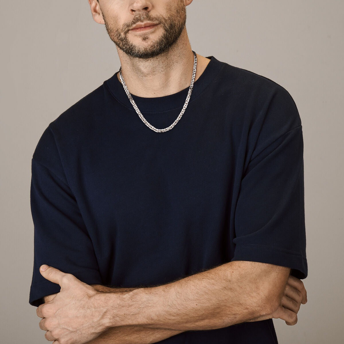 Collana da uomo in argento con maglia ad ancora e chiusura moschettone