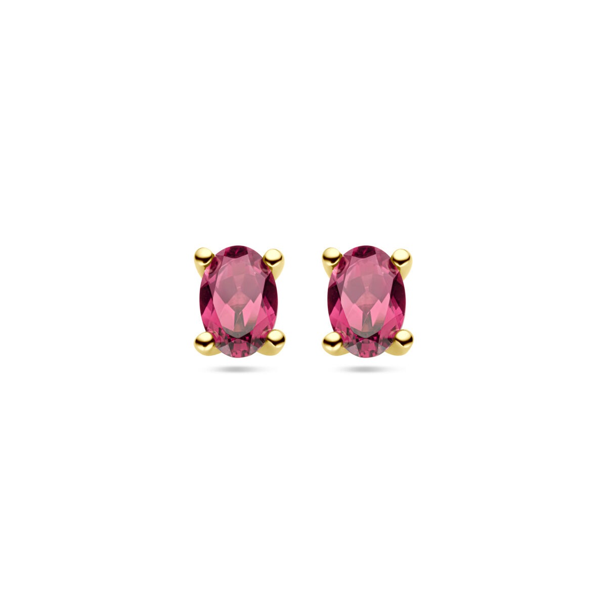 Orecchini in oro giallo 14k con pietre ovali di rodolite rosa.
