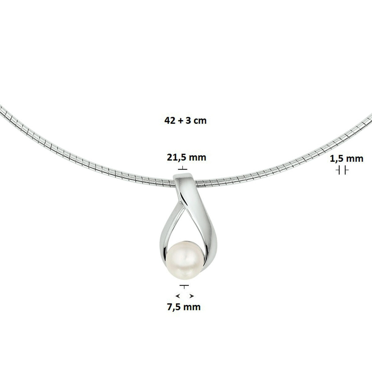 collana con perla 42 + 3 cm argento rodiato