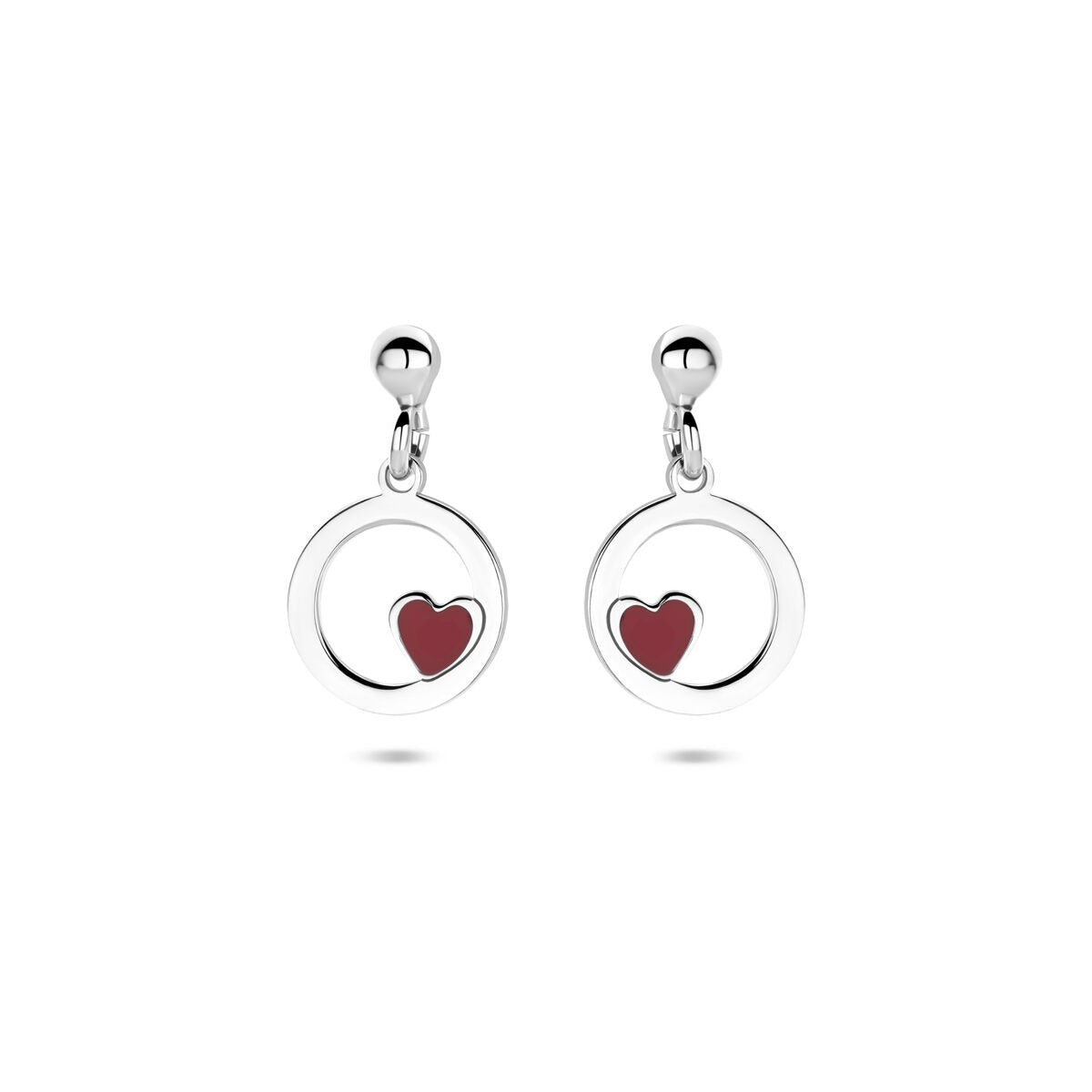 Orecchini pendenti per bambini a cuore in argento rodiato con smalto 17 mm