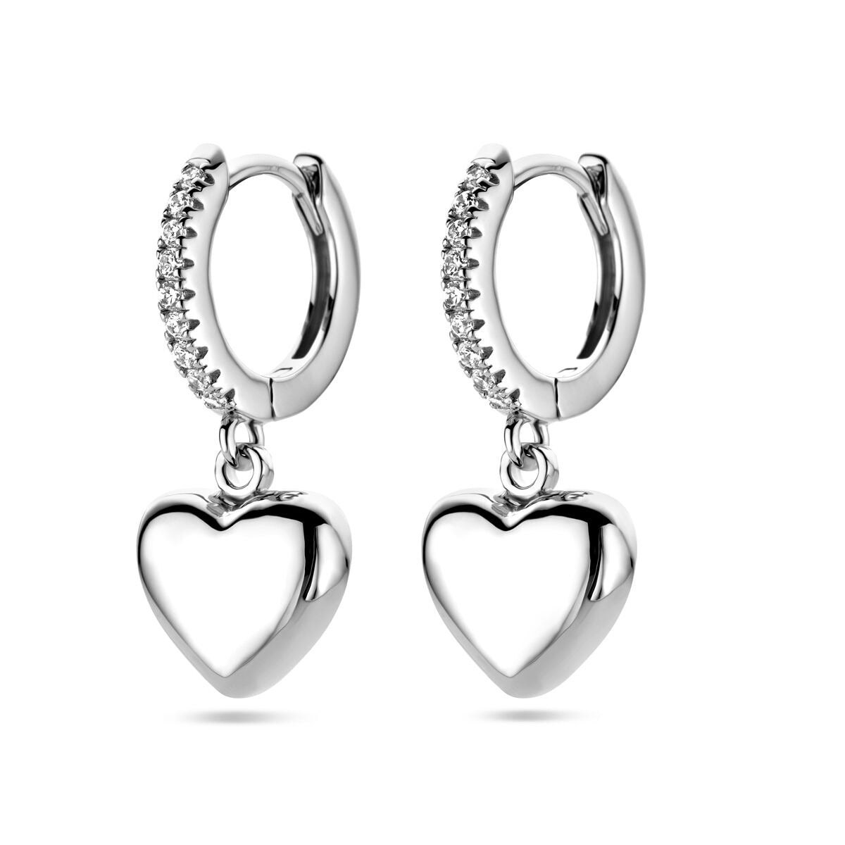 Orecchini a cerchio pieghevole in argento con cuore e zircone – argento 925 rodiato