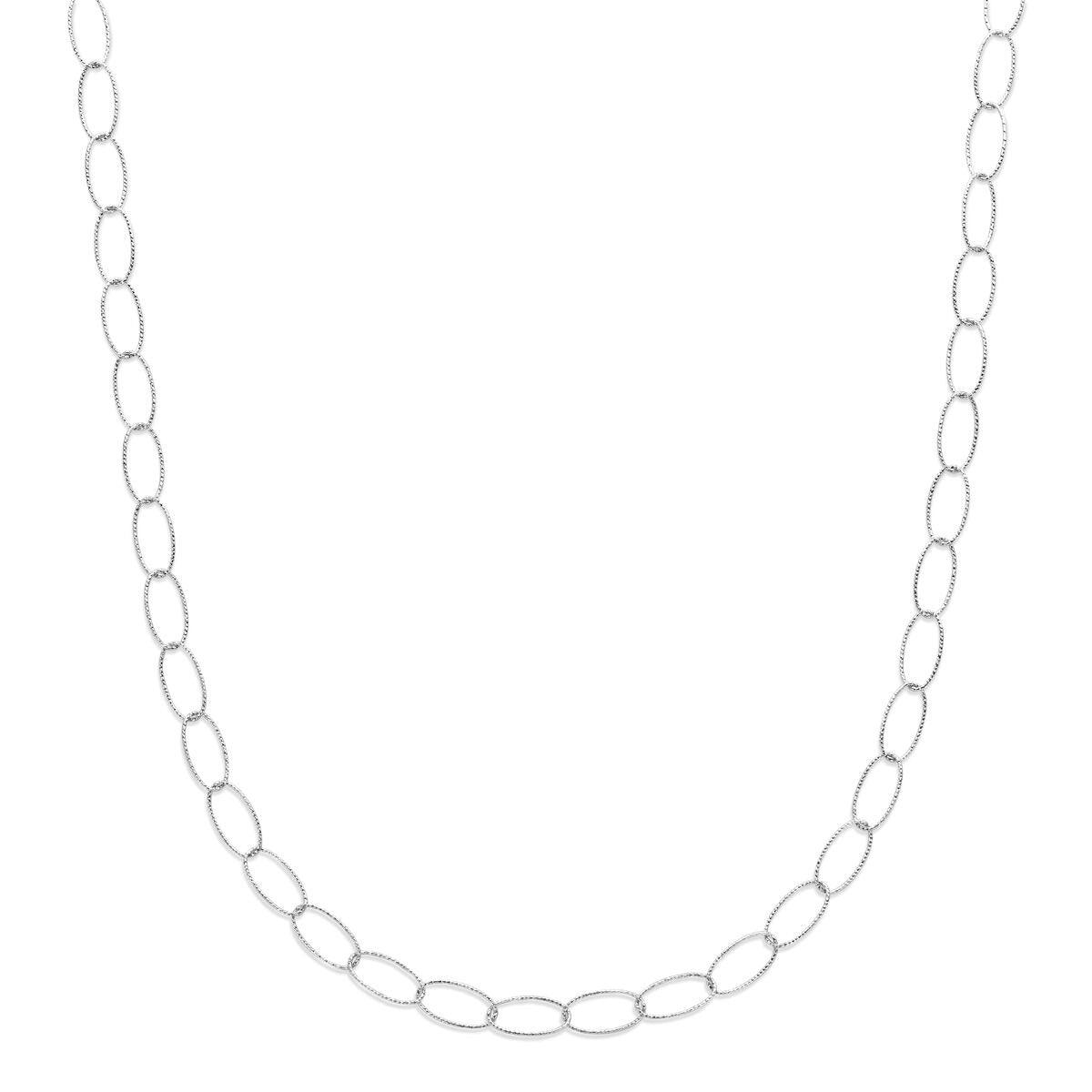 Collana da donna in argento rodiato con maglie ad anello di 6,4 mm, lunghezza 45 cm.