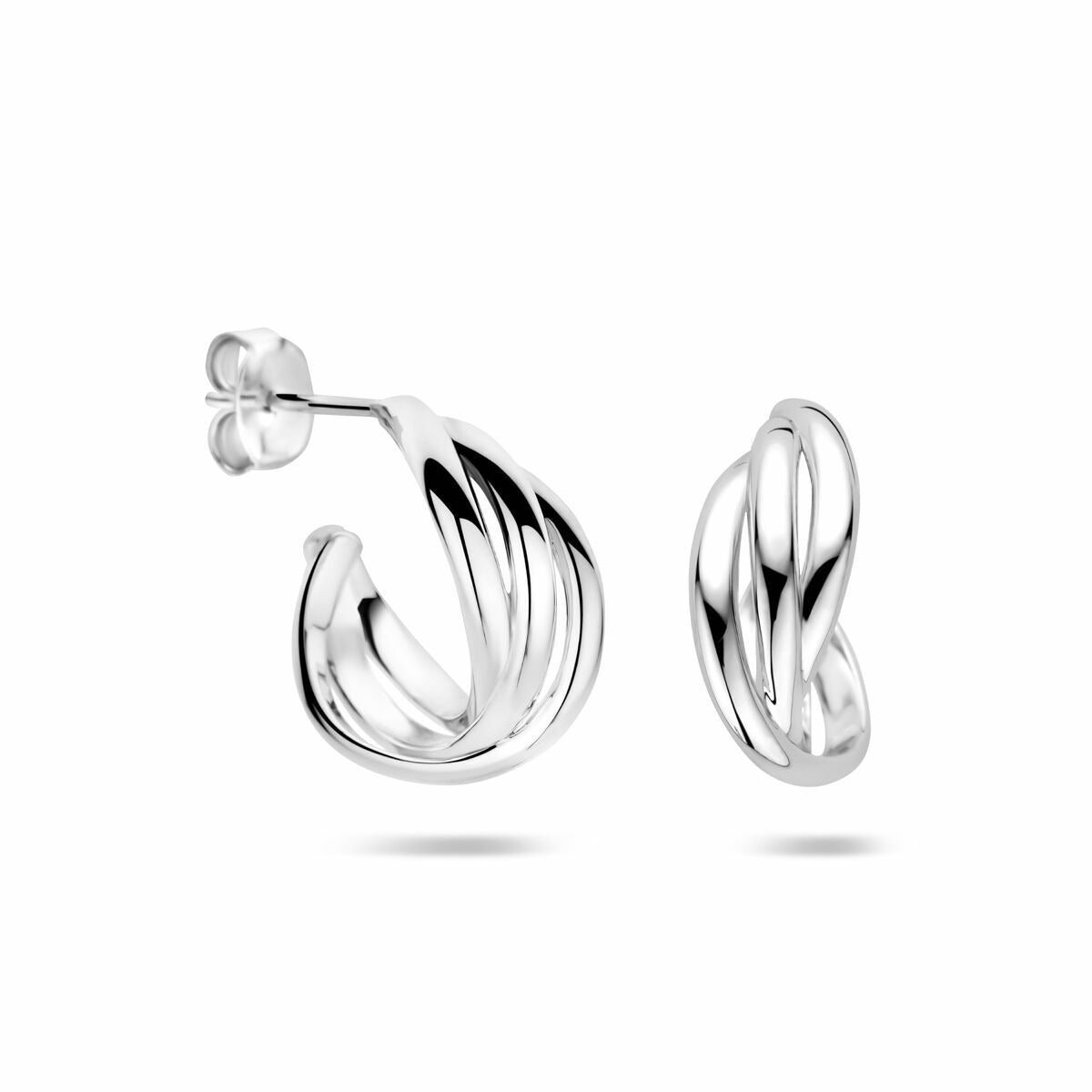 Orecchini a bottone in argento intrecciato – argento 925 rodiato, 16 x 6.5 mm