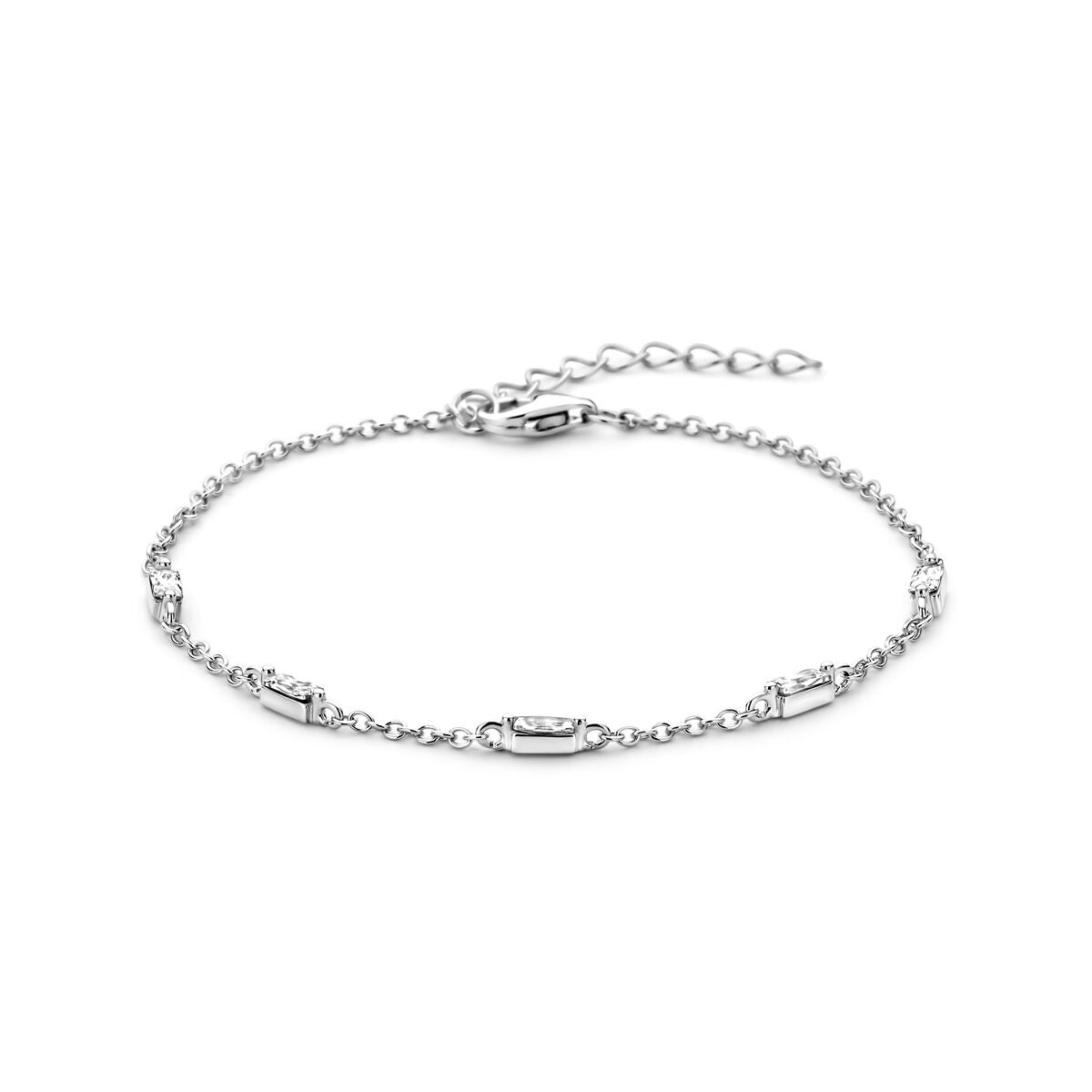 Bracciale in argento rodiato 925 con zirconi, caratterizzato da elementi ovali.