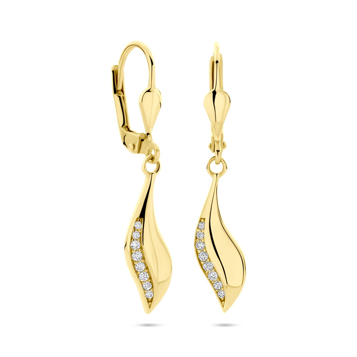 Orecchini pendenti in oro giallo 14k con zircone – 32 mm di altezza