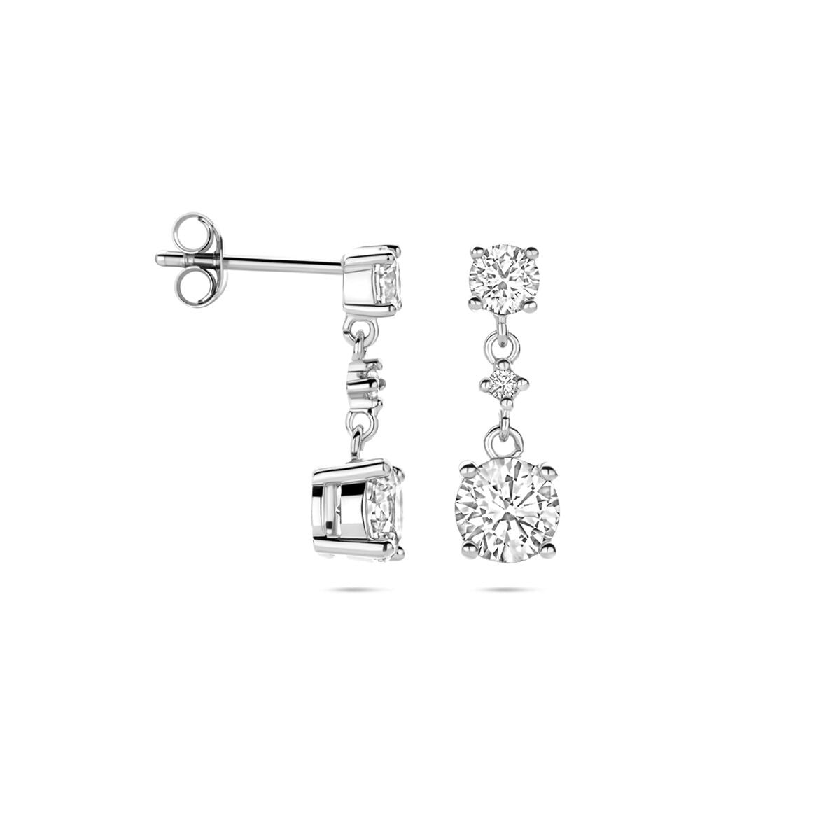 Orecchini pendenti in argento con zirconia – Gioiello da donna rodiato 18 mm