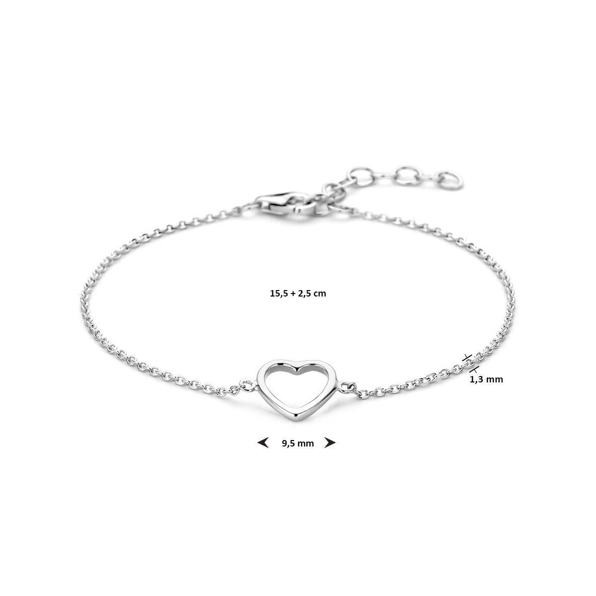 Bracciale in argento 925k rodiato con cuore aperto