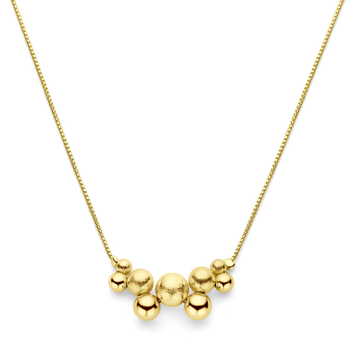 Verguld zilveren collier met bolletjes in geelgoud op 925 zilver, met een speelse en moderne uitstraling.