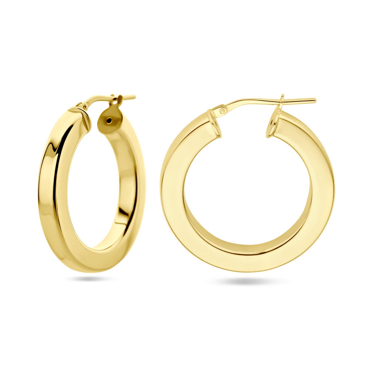Orecchini a cerchio placcati in argento donna – oro giallo su argento 925, design piatto 27,5 mm