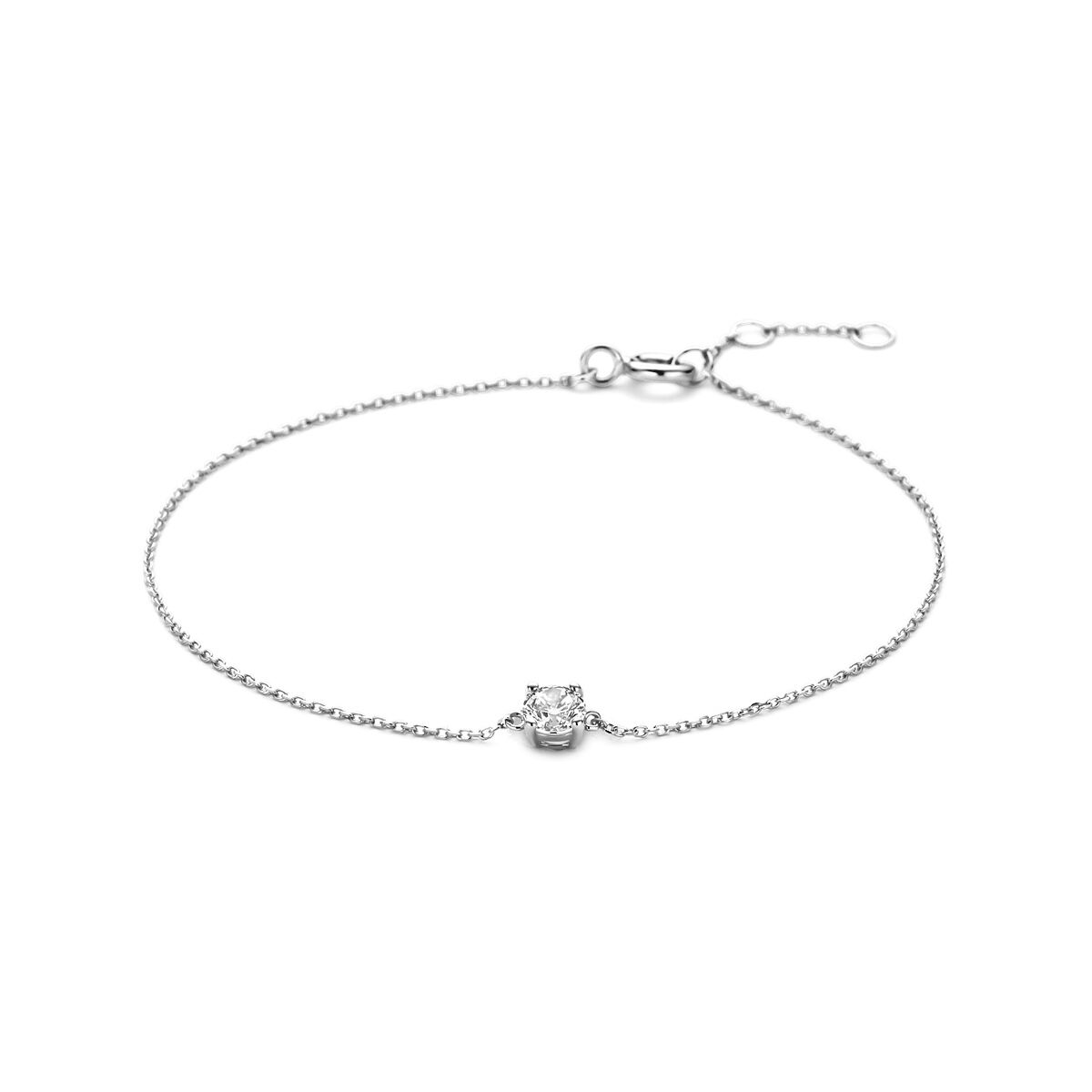 Bracciale in oro bianco 14k con zirconi, design a catena con ancore.