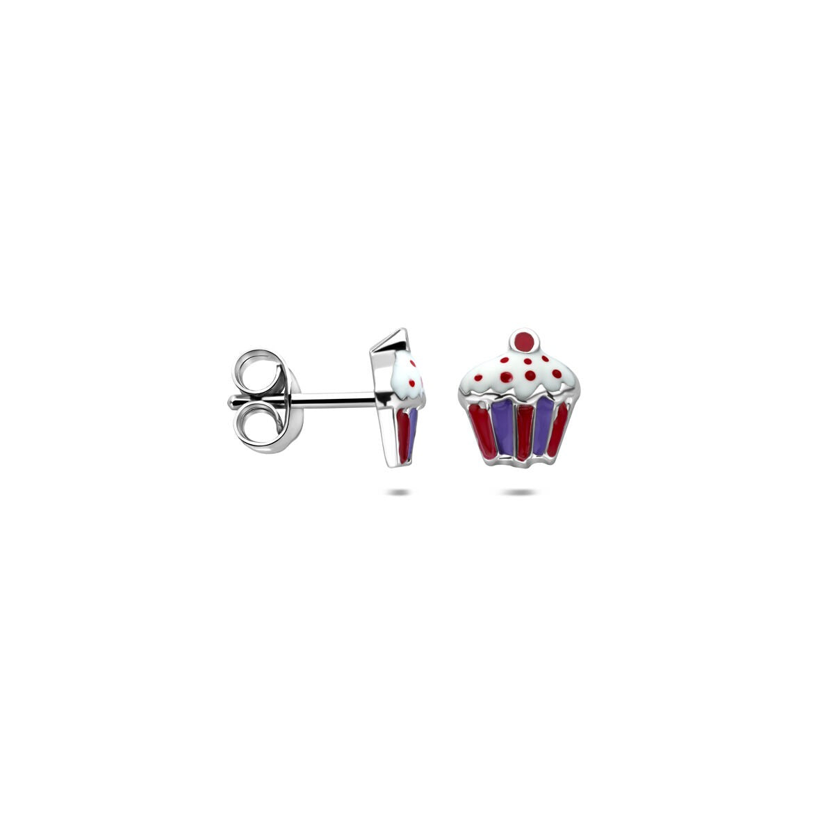 Orecchini a bottone in argento cupcake – gioiello per bambini rodiato 7,5 mm