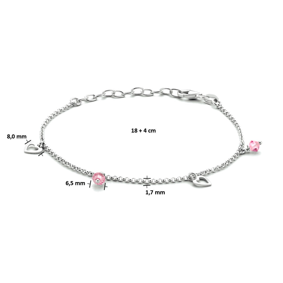 Cavigliera per bambini in argento con pietra rosa – argento 925 rodiato