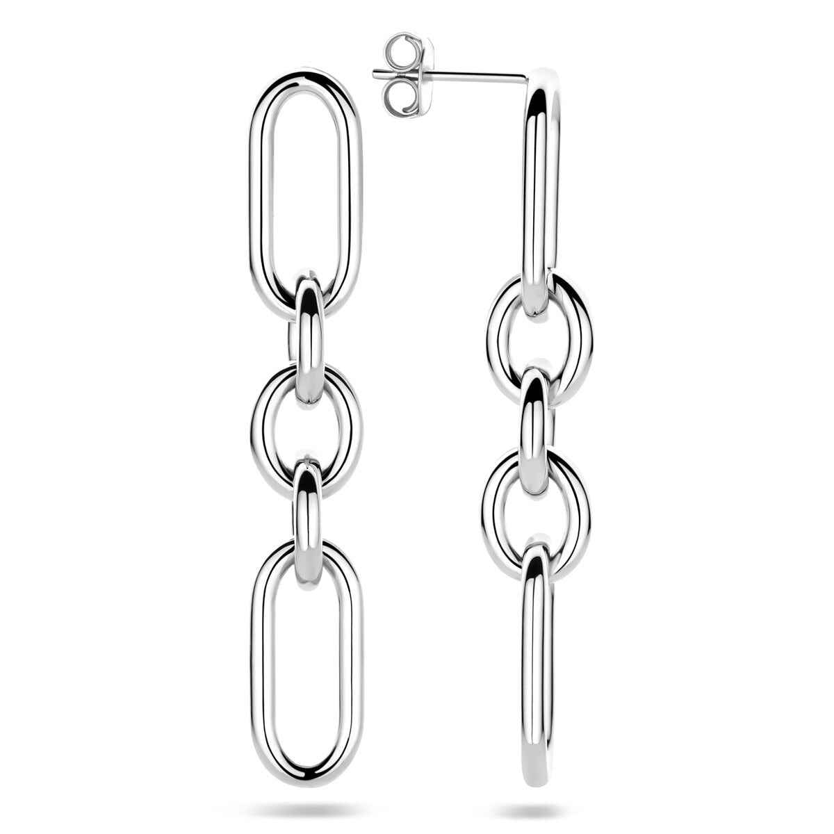Orecchini pendenti in argento con maglie – argento 925 rodiato, 48 mm di altezza