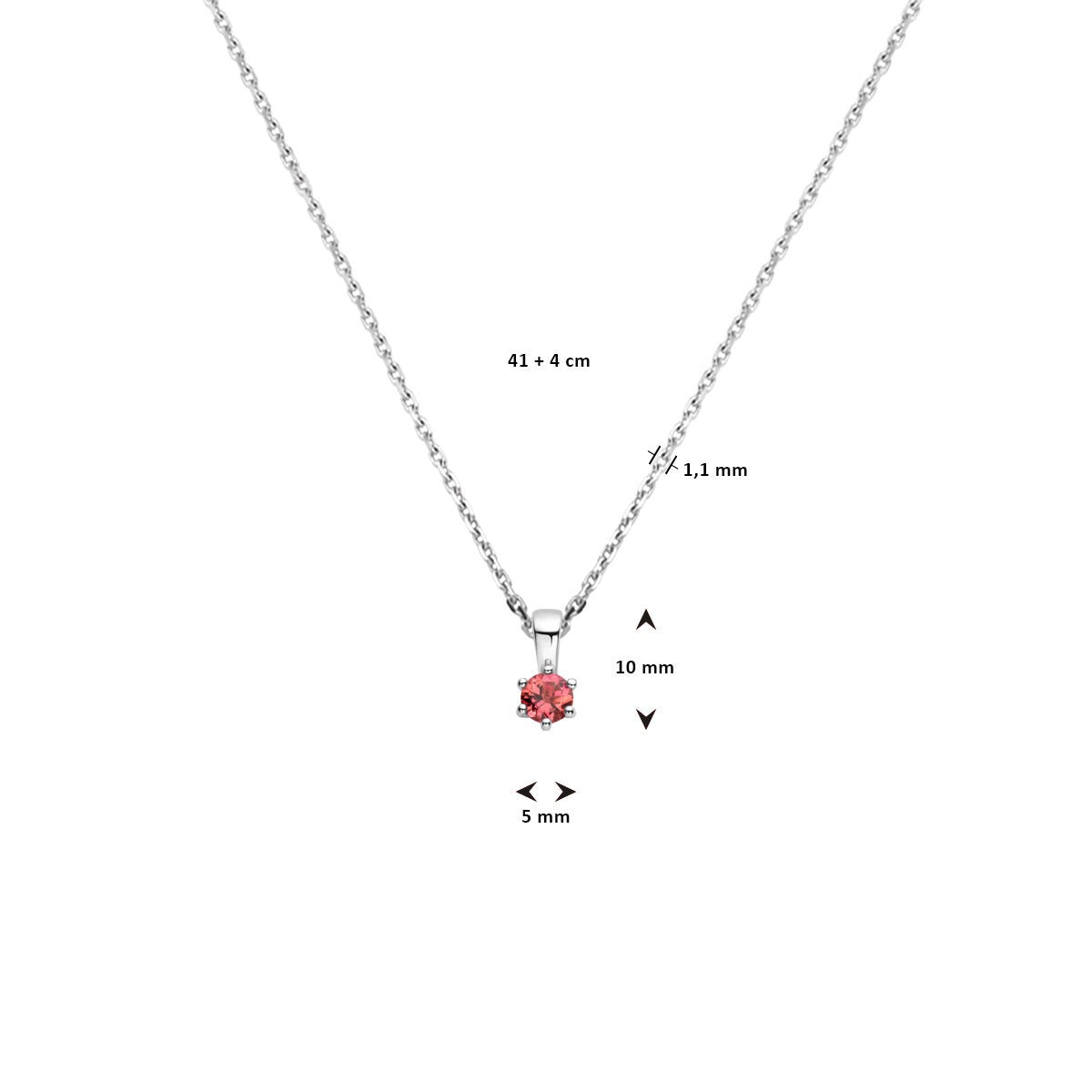 Gerhodineerd 925 zilveren collier met roze toermalijn geboortesteen