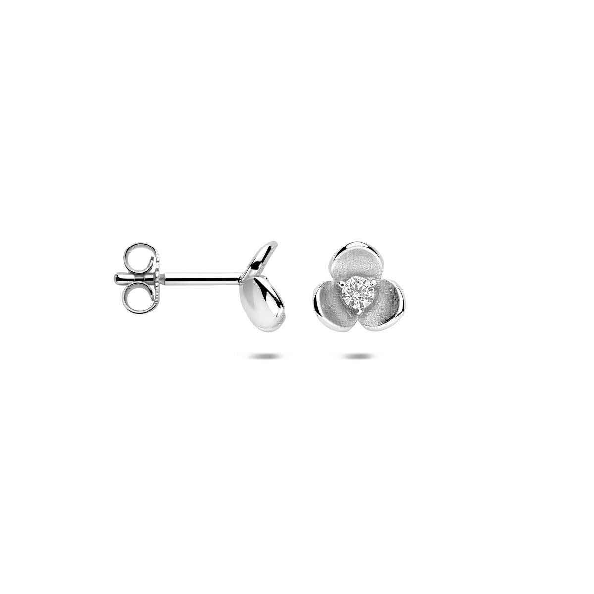 Orecchini a bottone in argento con zircone a forma di fiore – 7 mm