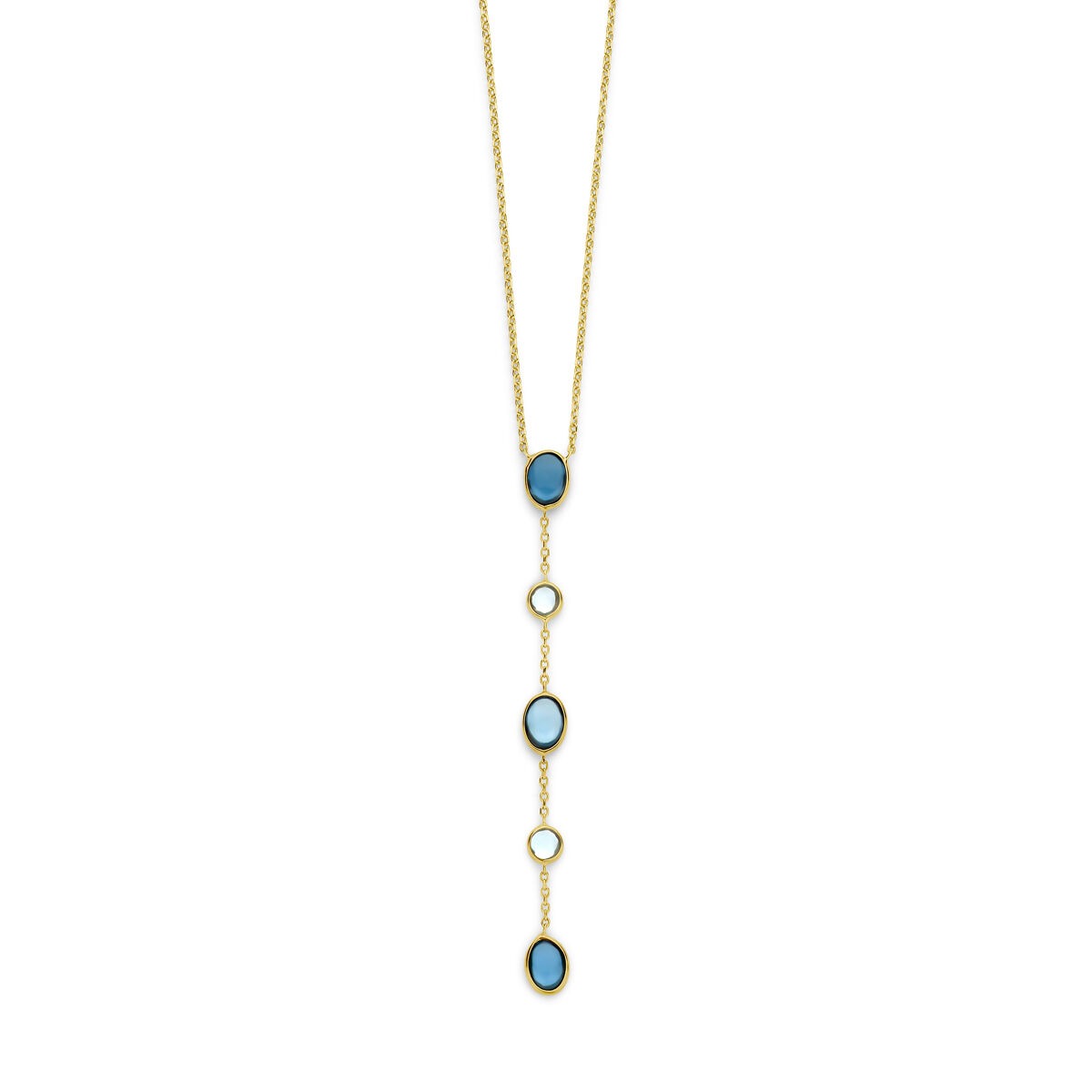 Collana da donna in oro 14k con topazi London Blue e topazi blu, lunghezza 45-47 cm.