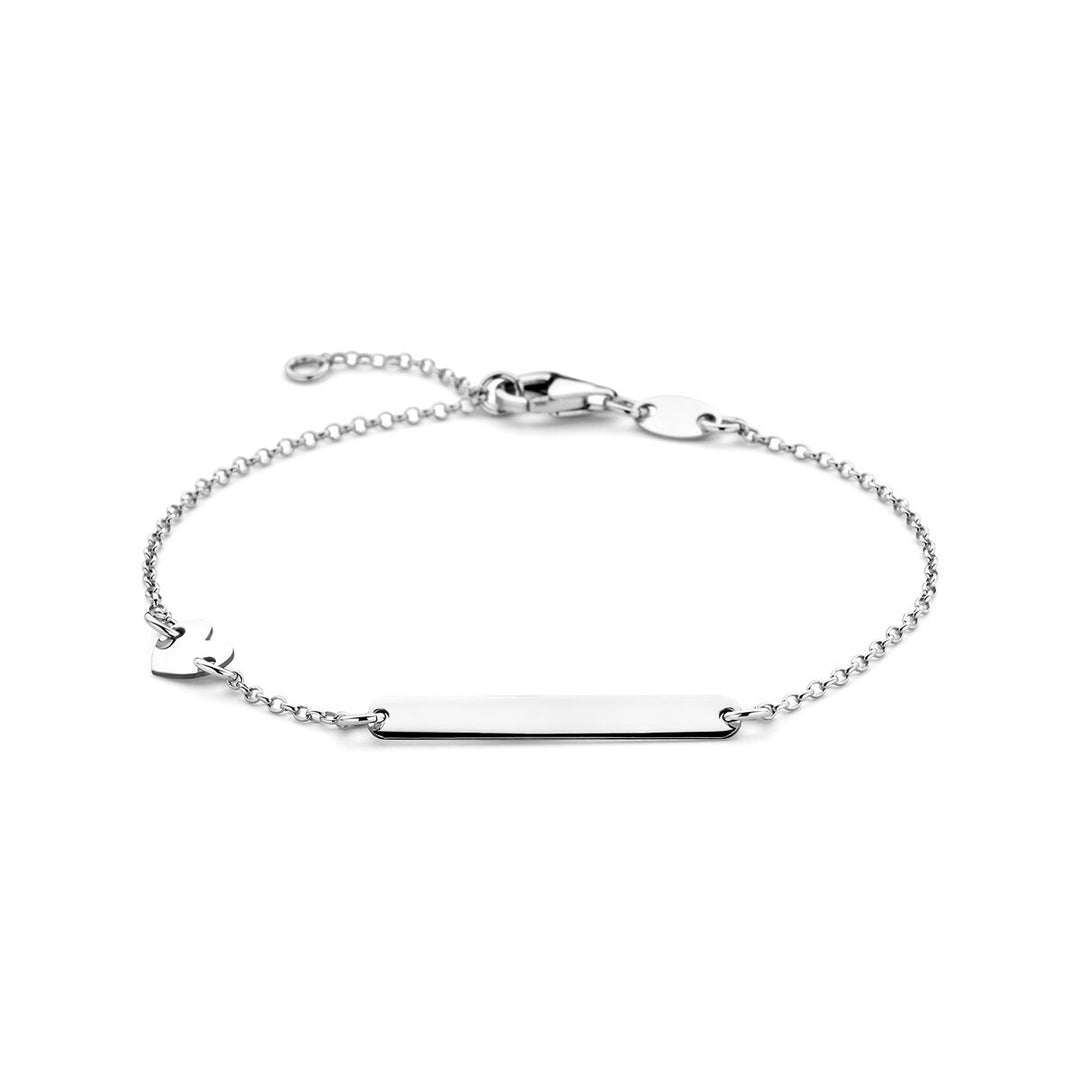 Gerhodineerd zilveren dames graveerarmband met hart