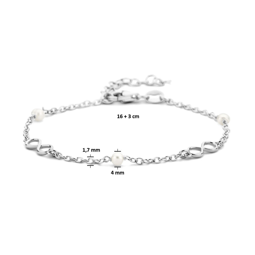 Zilveren vriendschap armband met parels en infinity hanger – gerhodineerd 925 zilver