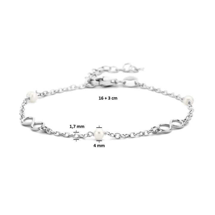 Zilveren vriendschap armband met parels en infinity hanger – gerhodineerd 925 zilver