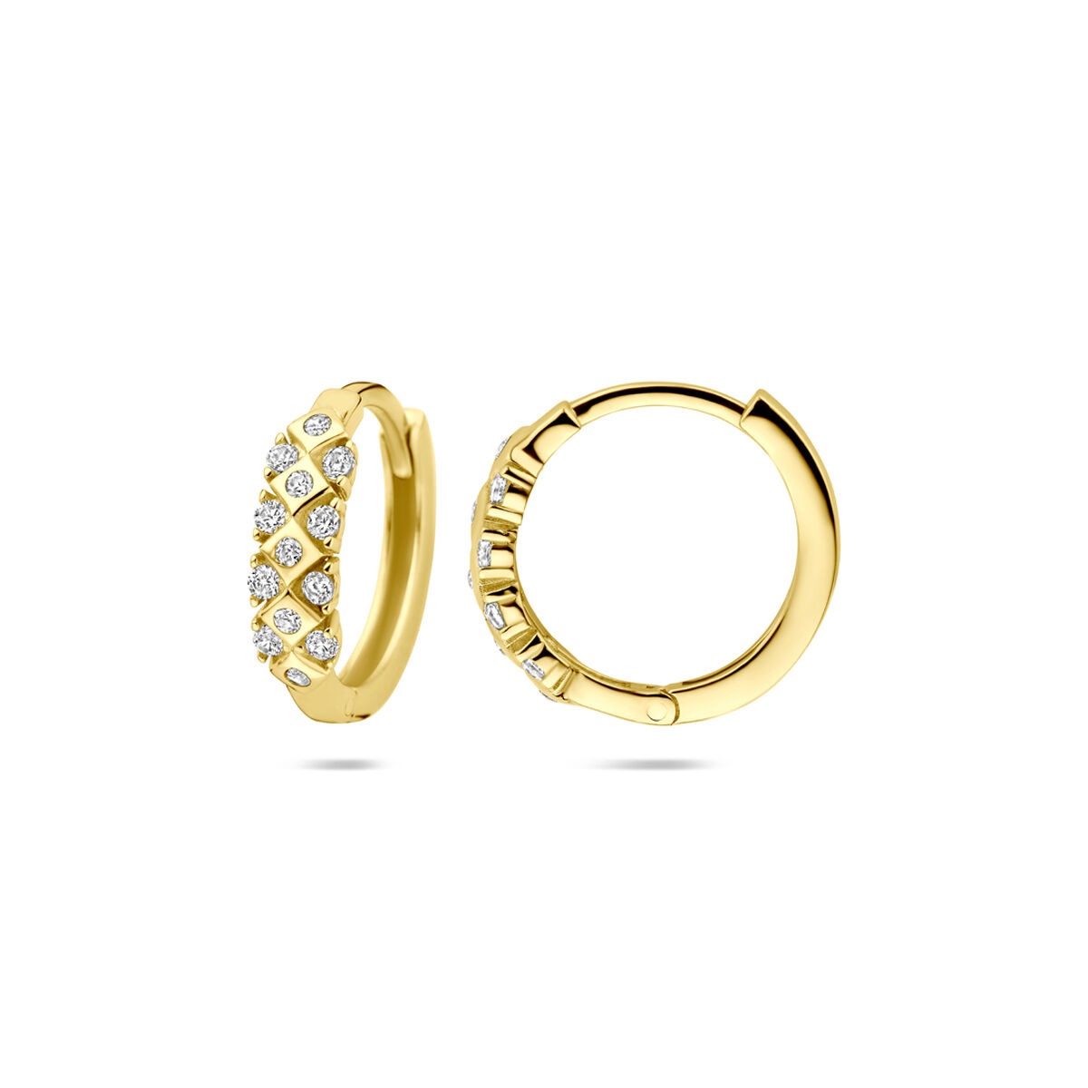 Orecchini a cerchio con chiusura a scatto in oro giallo 14k con zircone – 14 x 3.5 mm