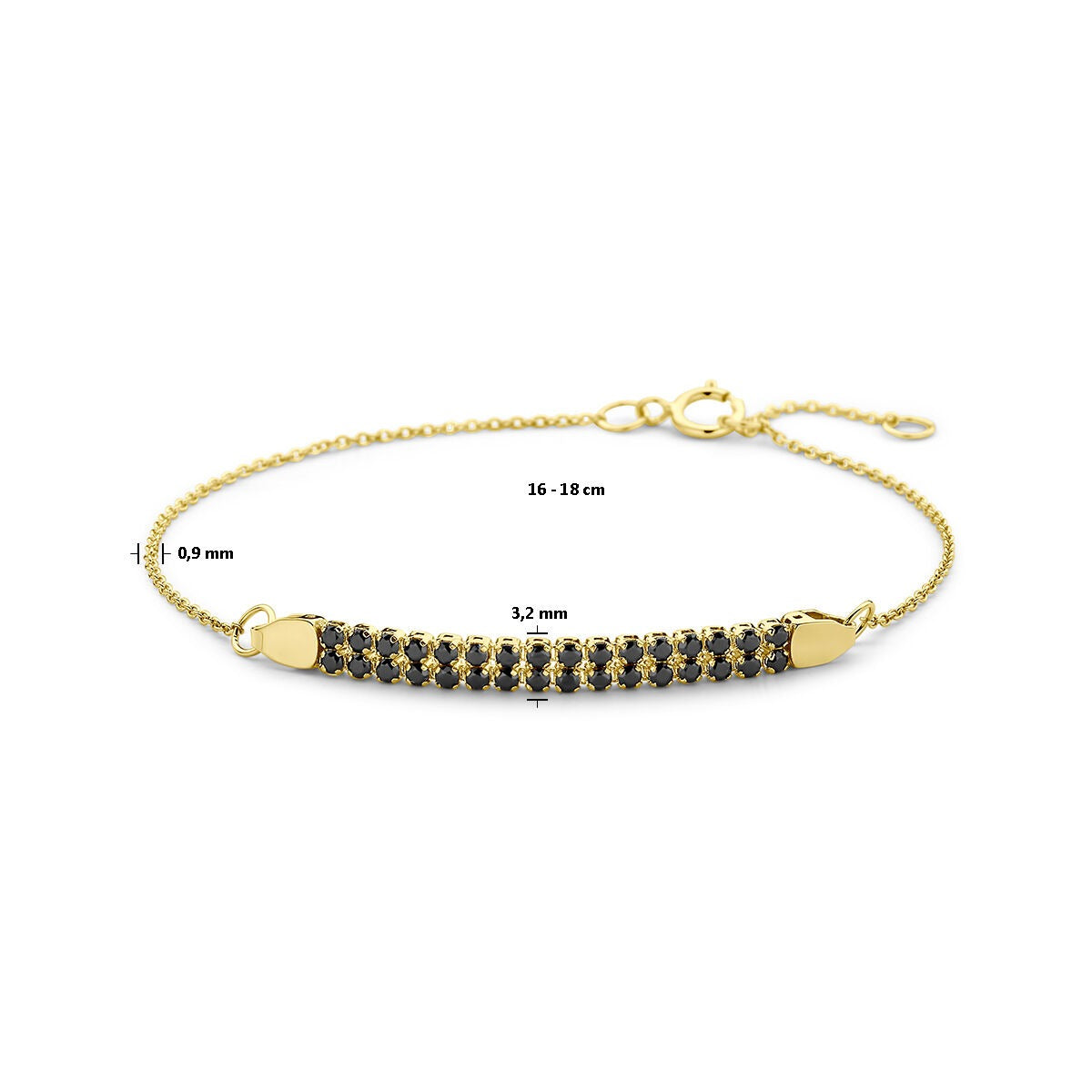Bracciale da donna in oro giallo 14k con spinello nero