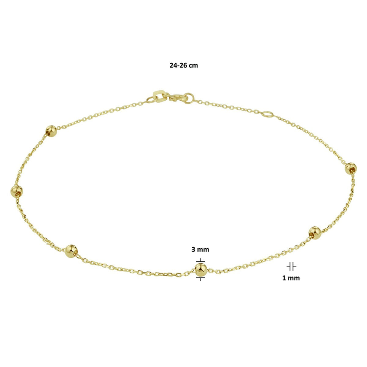 Cavigliera in Oro Giallo 9k a Maglia Ancora con Palline