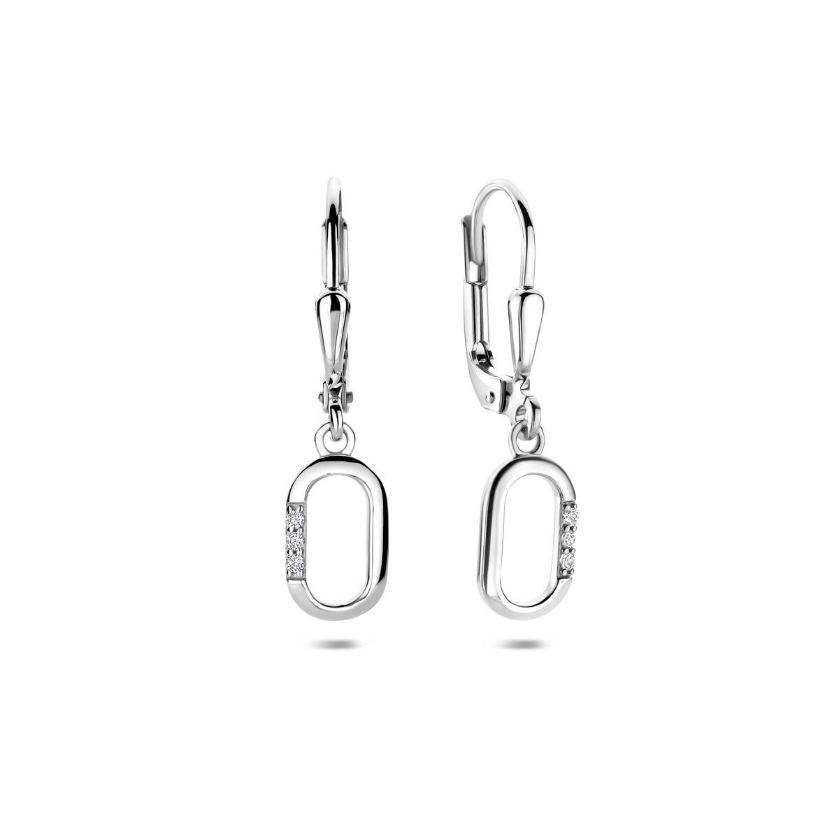 Orecchini pendenti in argento con zirconi – design entourage rodiato 25 mm