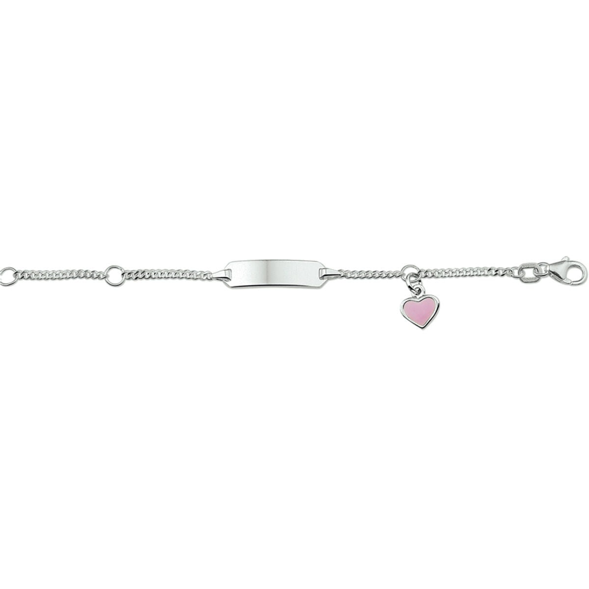 Gerhodineerde zilveren kinder graveerarmband met hart emaille
