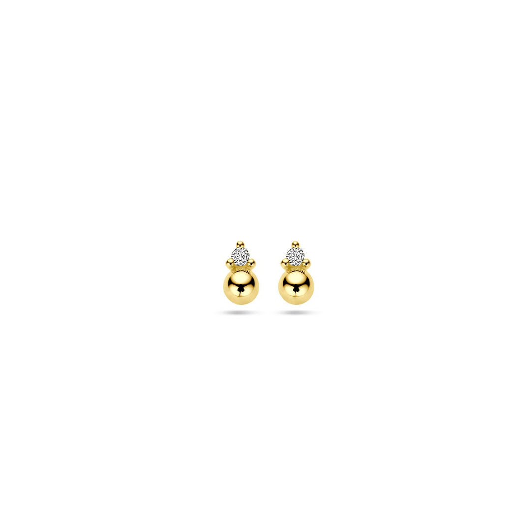 14k Geelgouden oorknoppen met bol en diamant