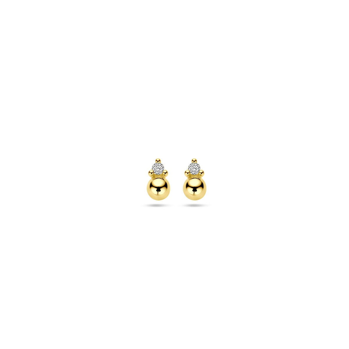 Orecchini in oro giallo 14k con pallina e diamante.