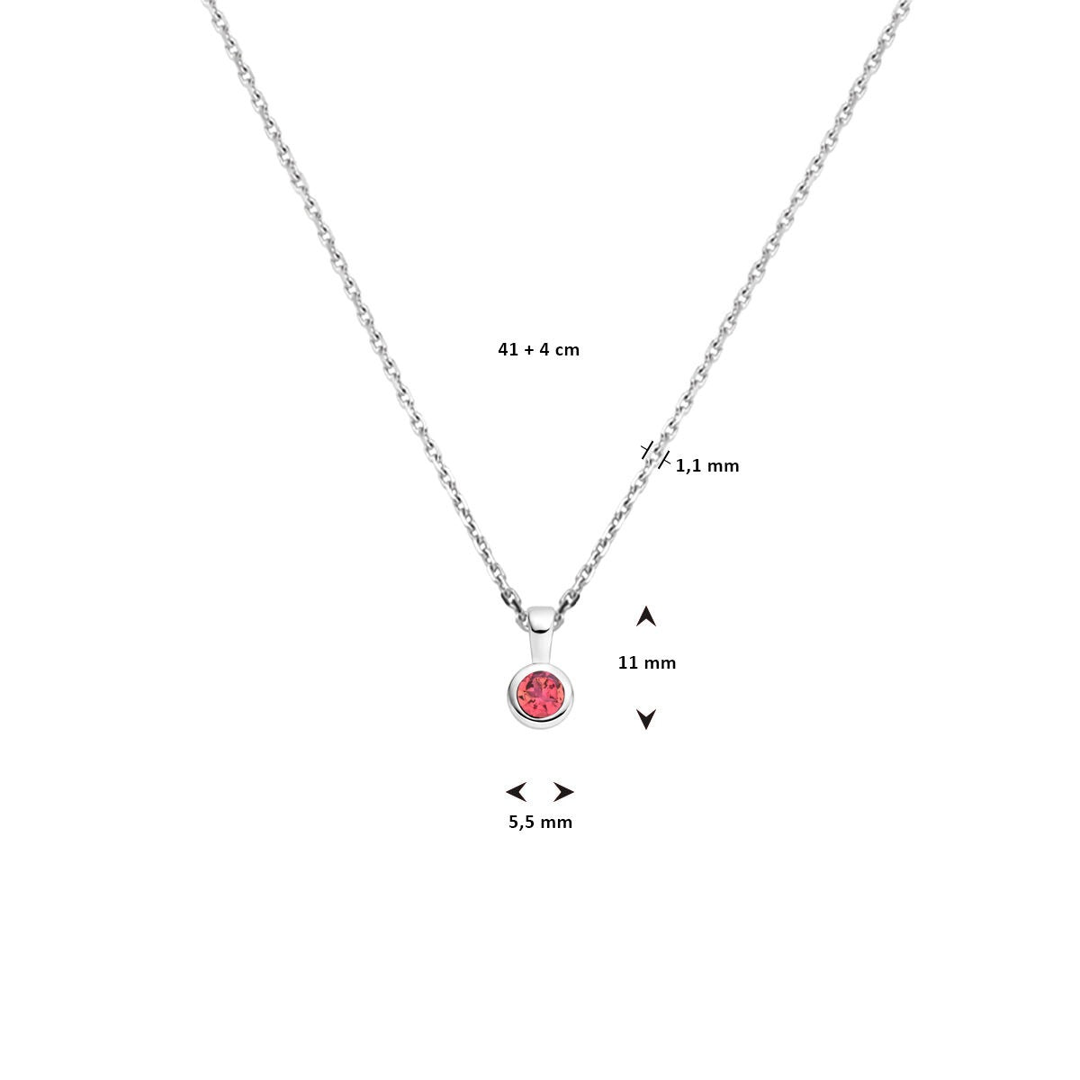 Gerhodineerd 925 zilveren collier met roze toermalijn geboortesteen