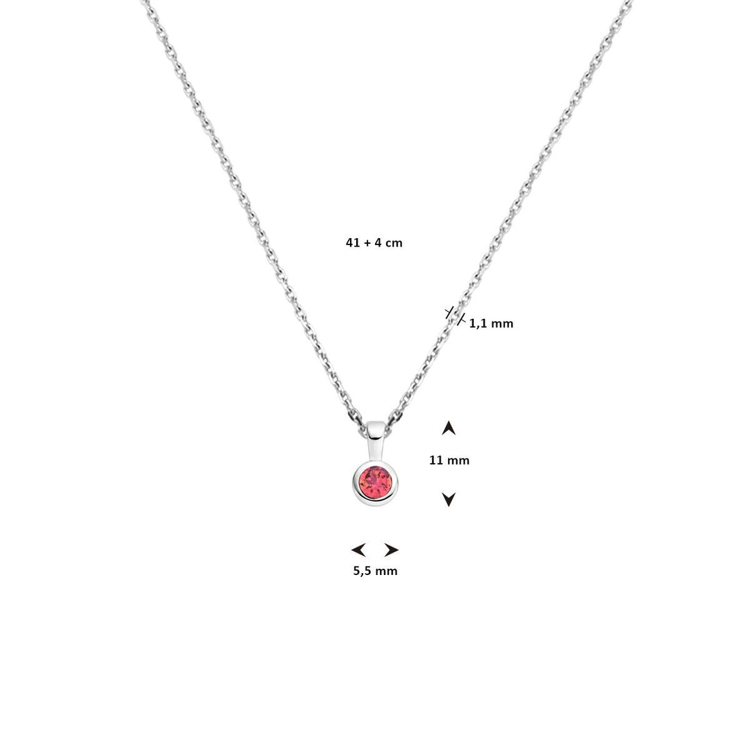 Gerhodineerd zilveren collier met geboortesteen roze toermalijn