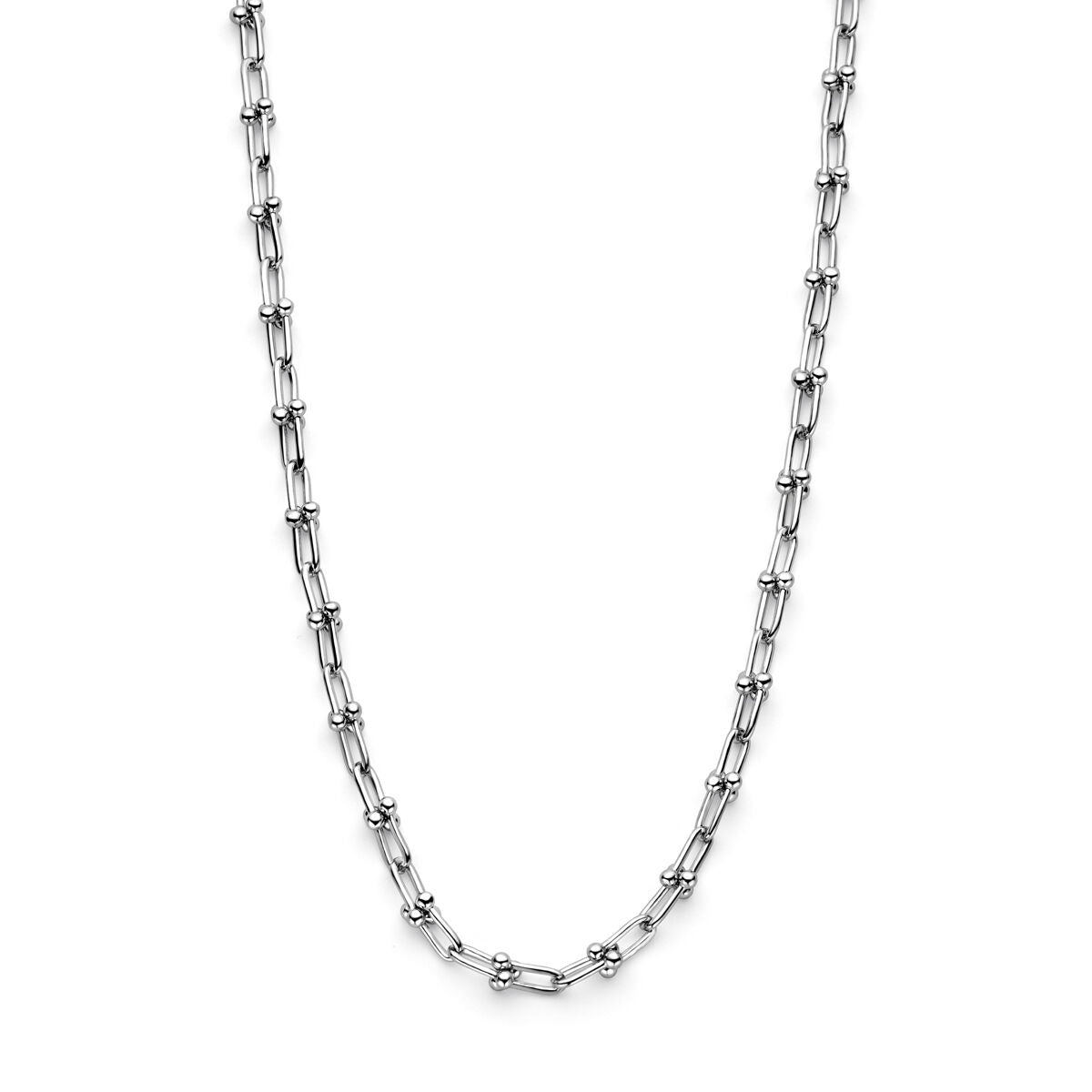 Collana in argento rhodiniato con maglie fantasia.