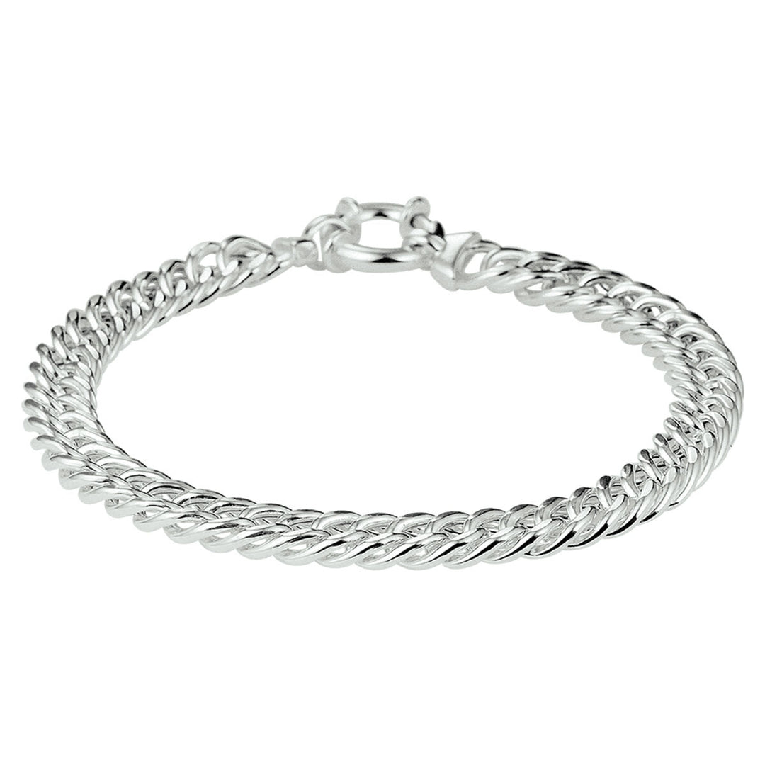 Zilveren dames armband – gourmet armband met grote veerring