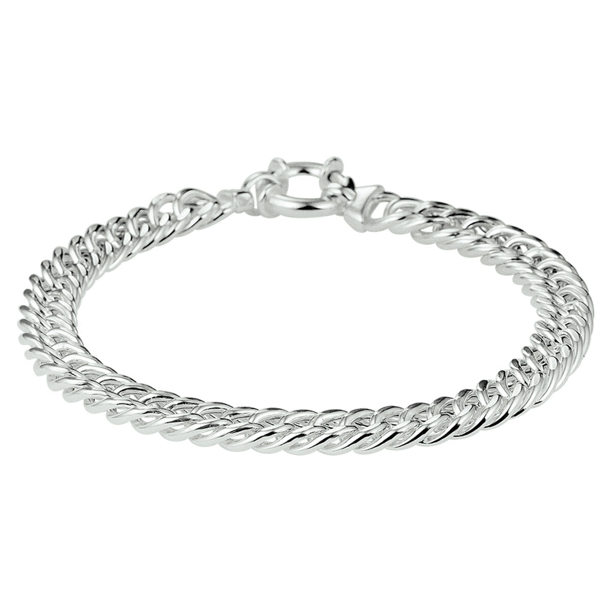 Bracciale in argento con maglia rolò e grande anello di chiusura.
